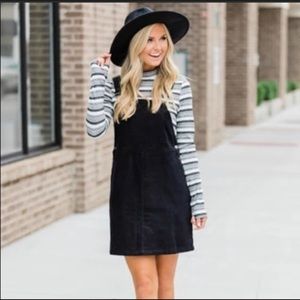 NWOT- Pink Lily corduroy overall dress. Small.